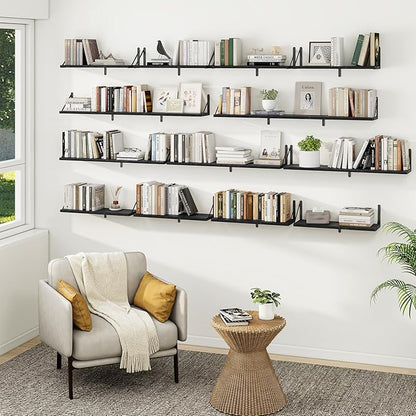 Heimlove 36 Inch Black Floating Bookshelves Set of 3,Heavy Duty Wall Mounted Bookshelves,Bookshelf for Living Room,Bedroom,Kitchen,Laundry Room Storage & Decor
