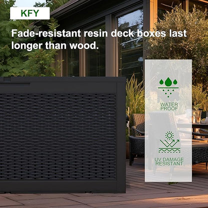 100 Gallon Outdoor Storage Box,Waterproof Lockable Resin Deck Box,Storage Container with Reinforced Support for Patio Cushions, Furniture Supplies, Garden Tools, UV-Resistant Outdoor Chest (Black)