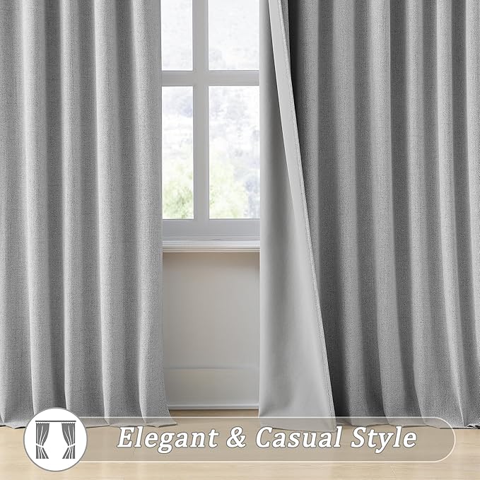 RAIN CITY Grey Blackout Curtains&Drapes 104 Inch Long, Back Tab Pinch Pleated Look Draperies with Hooks Thermal Curtains for High Living Room Sliding Door 50 Wide Set of 2