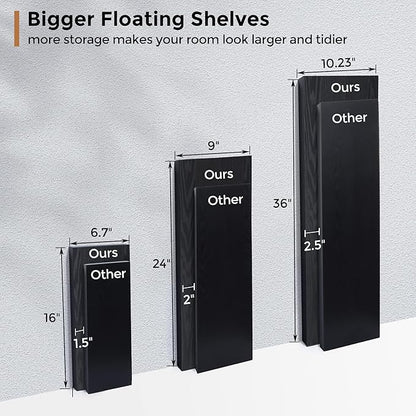 Floating Shelves - 2 Pack 9 Inch Rustic Wooden Wall Shelves - Extra Deeper & Thicker Wall Mounted Storage Shelf for Living Room, Kitchen, Farmhouse - 24" W x 9" D x 1.6" H - Rustic Black