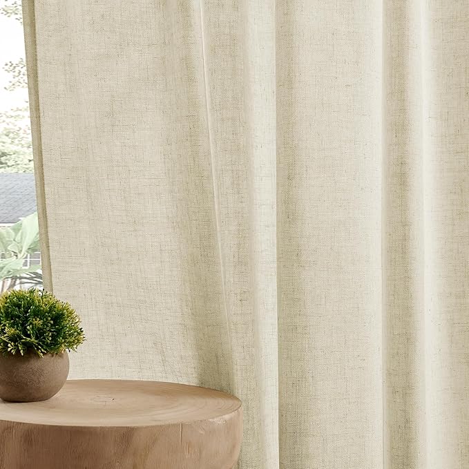 Joydeco Linen Curtains 108 Inch Length 2 Panel Sets,Light Filtering Curtains for Bedroom 52 Inch Wide Living Room Drapes with Back Tabs & Rod Pockets (W52 x L108 Inch, Linen)