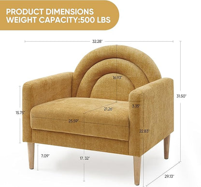 Accent Chair Reading Chair with Armrest, Small Comfy Chair for Small Spaces, Modern Linen Upholstered Armchair for Bedroom & Living Room, Single Sofa Chair with Wood Legs, Easy Assembly (Yellow)