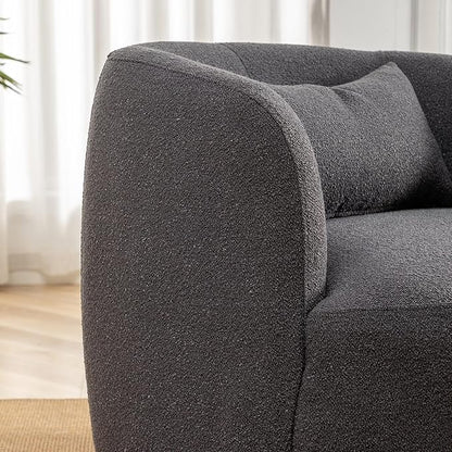 KINWELL 34" Wide Boucle Swivel Barrel Chairs Set of 2, No Assembly Round Upholstered Armchairs Accent Chairs Single Sofa Chair with Toss Pillow for Living Room and Bedroom, Dark Grey