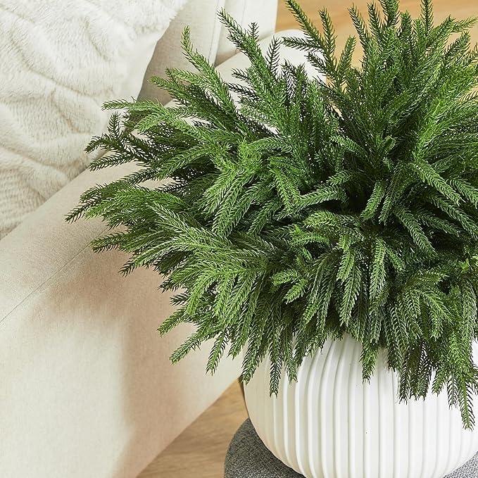 WeGuard 16 Pcs Real Touch Artificial Norfolk Pine Branches, 18 Inches Faux Cedar Pine Stem Fake Christmas Greenery Picks for Vase DIY Garland Wreath Christmas Decor Home Decor