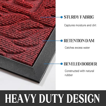 Yimobra Welcome Front Door Mat Outdoor, Heavy Duty Sturdy Non Slip Doormats, Rubber Backing, Low-Profile Entrance Rugs, Absorbent Resist Dirt, Easy Clean Patio Garage Floor Mats, 47X24 Inch, Wine Red