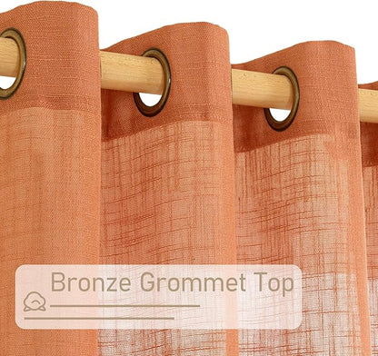 LAMIT Burnt Orange Sheer Linen Curtains, 84 inch Light Filtering Semi Sheer Panels Bronze Grommet Farmhouse Rust Drapes for Living Room/Bedroom, 2 Panels, 52 x 84 Inch