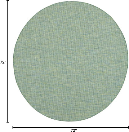Nourison Positano Indoor/Outdoor Blue/Green 6' x Round Area Rug, Easy Cleaning, Non Shedding, Bed Room, Living Room, Dining Room, Backyard, Deck, Patio (6 Round)