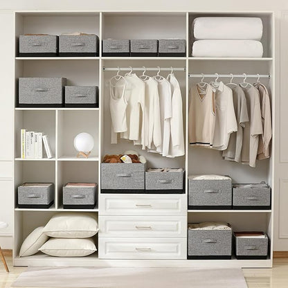 Linen Folding Storage Bins, 3 Pack Large Storage Baskets, Washable, Clothing Storage Bins with Handle, Closet Organizer for Storage Sweater,Sheets (gray black, 18½"x11"x8½")