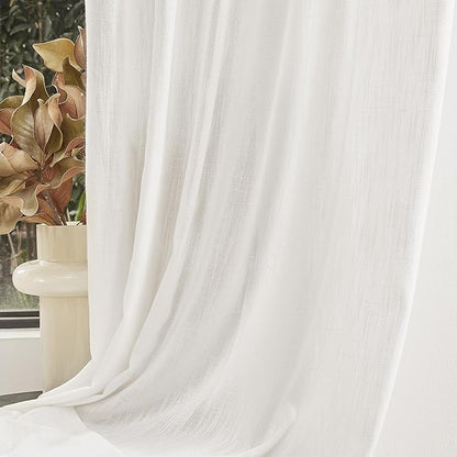 MYSKY HOME Extra Long Curtains for Living Room, Soft Cotton Fabric Boho Window Curtain Drapes Light Filtering Semi Sheer Backdrop Panels, 50 x 108 Inches, Natural, 2 Pieces