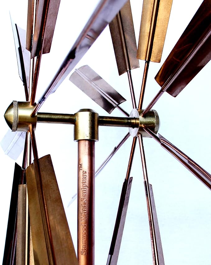 Stanwood Wind Sculpture: Kinetic Copper Dual Spinner - Double Windmill Spinner