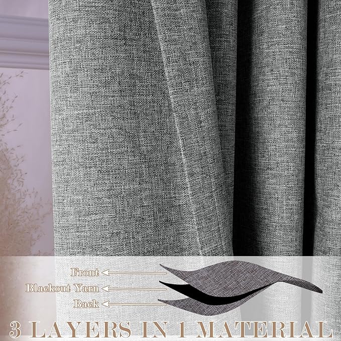 Full Blackout Privacy Curtains, 240 Inch Extra Wide Linen Blend Drapes, Pinch Pleat Window Drapery for Room Divider Storage/Space Room Separation, 1 Panel, W 240" x L 108", Mid Grey