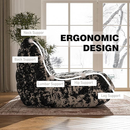 Bean Bag Chair, Loveseat Fireside Chair Bean Bag Sofa Large Bean Bag Chair for Adults, 2 Seater Bean Bag Chairs for Teens with High Density Comfortable Foam, Bean Bag for Living Room (Black Pattern)