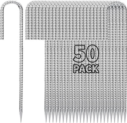 12 inch Fence Stakes Heavy Duty 50-Pack J Hook Rebar Ground Stakes Anchor Galvanized Tent Stakes for Outdoor Decorations Inflatables Metal Stakes for Wire Fencing