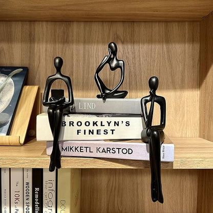 Home Decor Thinker Statue Accents, Set of 3 Thinker Sculptures Office Decor Modern Abstract Resin Decoration on Shelf Table Desk for Living Room Office Bedroom (Small Black)