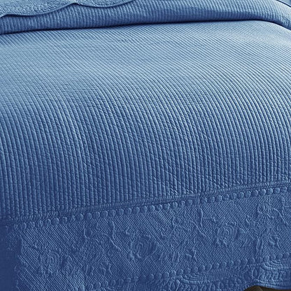 MarCielo 3-Piece 100% Cotton Oversized Bedspread Lightweight Quilt Coverlet Embroidery Farmhouse Bedding Set (TG Midtone Blue, Oversized Queen (100"x106"))