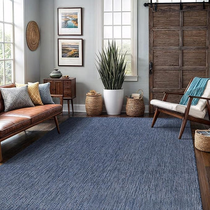 Washable Indoor Outdoor Rug 8x10 Weather Resistant Area Rugs Modern Solid for Porch Deck Balcony Backyard Patio Outside Carpet (8 X 10 Azure Blue)