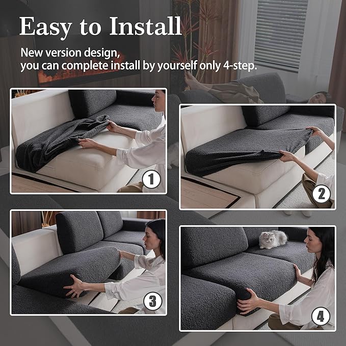 Couch Cushion Covers for Sectional Sofa, Stretch Soft Sofa Slipcovers Washable Wear-Resistant Universal Furniture Protector for Living Room(1 Piece Oversized Cover, Dark Gray)