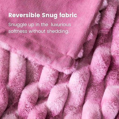 Cozy Bliss Faux Fur Throw Blanket for Couch, Cozy Warm Plush Striped Blanket for Sofa Bedroom Living Room,50 * 60 Inches Tie-dye Pink