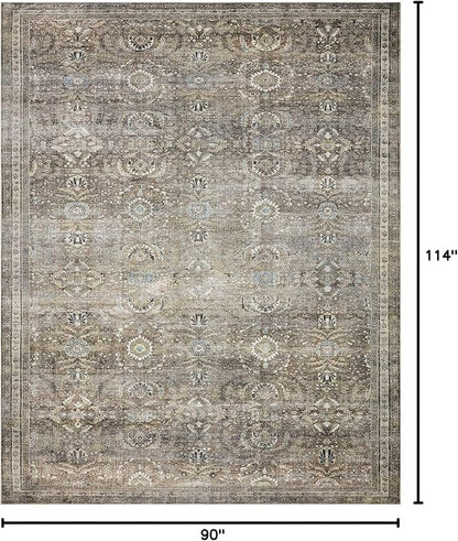 Loloi Layla Collection LAY-13 Antique/Moss 7'-6" x 9'-6" .13" Thick Area Rug, Soft, Durable, Vintage Inspired, Distressed, Low Pile, Non-Shedding, Easy Clean, Printed, Living Room Rug