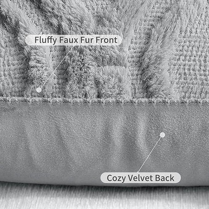 decorUhome Fall Throw Pillow Covers 18x18 Inch Set of 2, Soft Plush Decorative Faux Fur Grey Solid Couch Pillow Covers, Accent Farmhouse Neutral Square Euro Pillow Cases for Sofa Bed Living Room