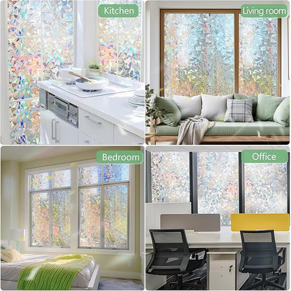 HIDBEA Window Privacy Film Static Clings, Rainbow Window Film, 3D Decals Non-Adhesive Window Vinyl Film for Home Door, 23.6 Inch x 6.5 Feet