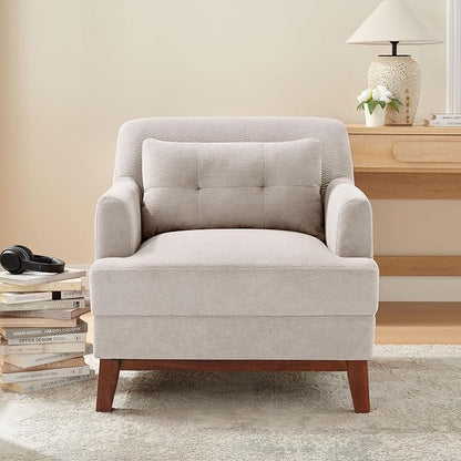 Modern Accent Chair with Terry Fabric, Upholstered Armchair with Spring Package Cushion & Solid Wood Frame, Comfy Lounge Chair for Living Room, Bedroom, or Reading Corner, Terry, Camel