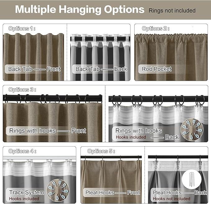 RAIN CITY 130 Inch Long Blackout Curtains 2 Panels Set,Linen Blend Pleated Look Hidden Tab Drapes with Hooks Easy Slide Privacy High Living Room Curtains for High Ceiling Long Window 50x130