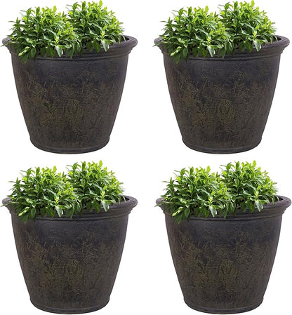 Sunnydaze 24-Inch Anjelica Large Plastic Pot for Plants - Outdoor Polyresin Round Planter with Drillable Drainage Holes - Sable - 4pk