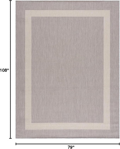 CAMILSON Outdoor Rug 6x9,Modern Outside Rugs for Patios Porches Waterproof Durable Washable Non-Shedding, Easy-to-Clean Indoor Outdoor Area Carpet (6 x 9, Bordered - Gray/White)