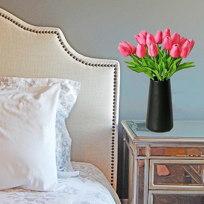 Mandy's Artificial Tulips 20 Stems Pink PU Faux Flowers for Wedding Home Decor 13.5 Inch
