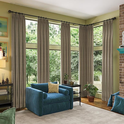 RAIN CITY 130 Inch Long Blackout Curtains 2 Panels Set,Linen Blend Pleated Look Hidden Tab Drapes with Hooks Easy Slide Privacy High Living Room Curtains for High Ceiling Long Window 50x130