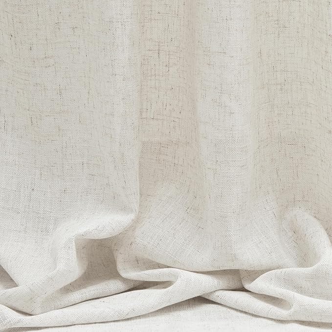 MYSKY HOME Farmhouse Kitchen Curtains 54 inches Long, Boho Curtain Panels Farmhouse Style Flax Linen Polyester Blend Texture for Home Decor, Light Soften Privacy Drapes, Linen, Pack-2