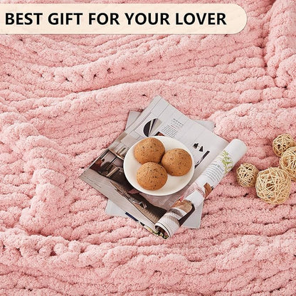 L'AGRATY Chunky Knit Blanket Throw - Soft Chenille Yarn Throw Blanket 40x50： Handmade Thick Cable Knit Crochet Blanke - Large Knit Blanket Chunky Rope Knot Throw Blanket for Couch Sofa Bed Home Decor