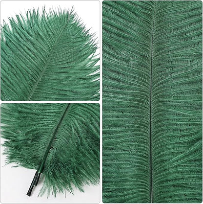 THARAHT Blackish Green Ostrich Feathers 12pcs Natural Bulk 8-10Inch 20cm-25cm for Crafts Wedding Party Centerpieces Mardi Gras Decoration Feather
