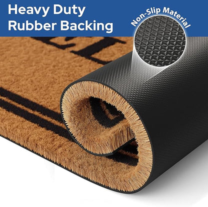 Barnyard Designs Natural Coco Coir Heavy Duty Backing Doormat - Large Cute Non-Slip Front Door Welcome Mat for Outside Entrance or Porch Entry, Brown (24x36, Welcome)