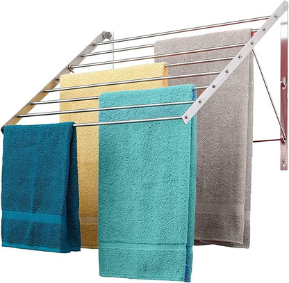 Smartsome | Wall Mounted | Clothes Drying Rack| 22" Wide |15 Linear Feet Capacity | 8 Smooth Round Stainless Steel Rods | 60 lb Capacity | Fully Assembled | Compact Sturdy Space-Saving Design
