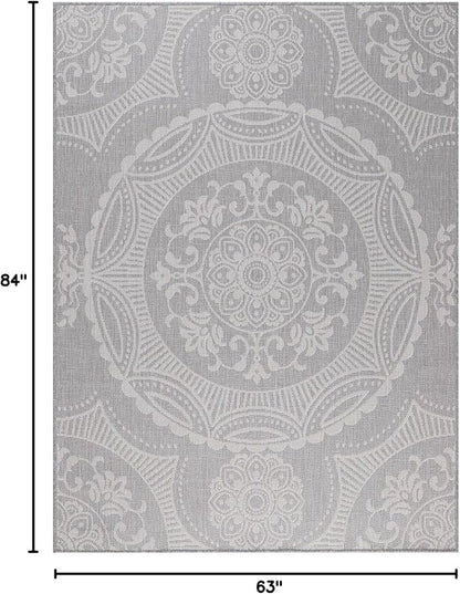 Medallion Outdoor Rug 5x7 Washable Outside Carpet for Indoor Patio Porch Waterproof Easy Cleaning Non Shedding Area Rugs Gray 5 x 7