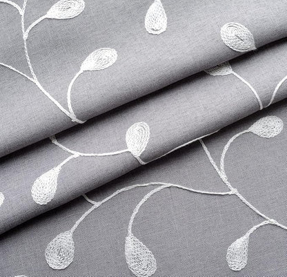 MIUCO Floral Embroidered Semi Sheer Curtains Faux Linen Grommet Curtain Panels for Bedroom 52 x 95 Inch 2 Panels, Grey