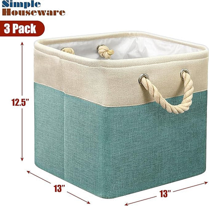 SIMPLE HOUSEWARE Fabric Storage Cubes, 13" x 13" Storage Bin, 3 Pack, Turquoise