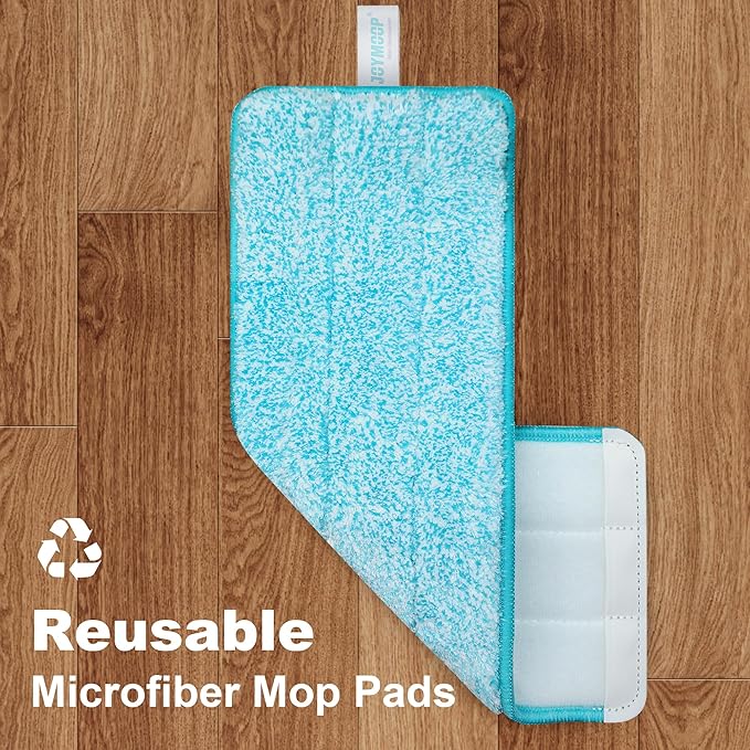 JOYMOOP Mop and Bucket Set with Wringer, Mops for Floor Cleaning, Wall Mop Cleaner with Long Handle, with 6 Reusable Microfiber Mop Pads - Grey+Cyan Blue