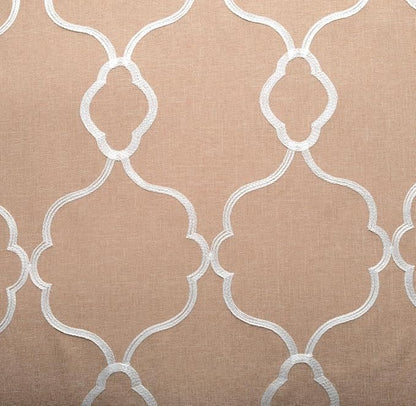 MIUCO Moroccan Embroidered Semi Sheer Curtains Faux Linen Grommet Curtains for Living Room 52 x 84 Inch 2 Panels Set, Taupe