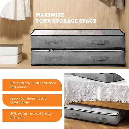 storageLAB Under Bed Storage Containers - Foldable Closet Organizer with Clear Top, Sturdy Handles - 7L Capacity Storage Box for Clothing, Comforter, Blanket, and Shoe - 2 Pack, Soft-Sided, Gray