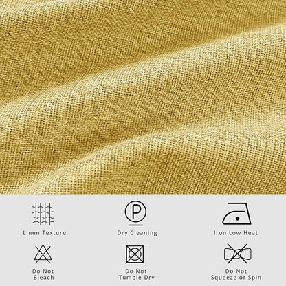 Macochico Pinch Pleated 100% Blackout Curtains Yellow Linen Curtains for Bedroom Living Room Farmhouse Thermal Insulated Window Panels Pleated Curtains with Hooks and Tieback 52”Wx72”L 1 Panel