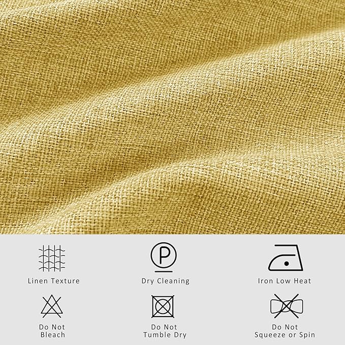 Macochico Extra Wide Full Blackout Linen Curtains for Sliding Door Yellow Pinch Pleated Linen Curtains 96 Inches Long for Bedroom Living Room Farmhouse with Tieback 120”Wx96”L 1 Panel