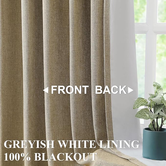 Vision Home Brown Pinch Pleated Full Blackout Curtains Linen Blended Room Darkening Window Curtains 72 inch for Living Room Bedroom Thermal Insulated Pinch Pleat Drapes with Hooks 2 Panel 40" Wx72 L