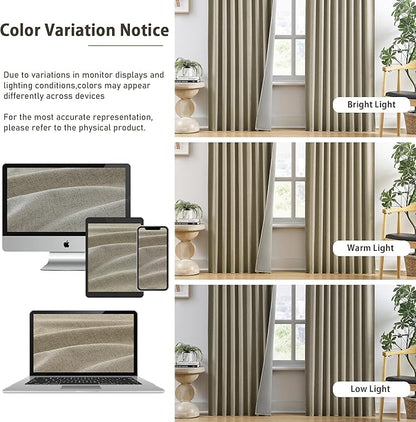 RAIN CITY Taupe Blackout Linen Blend Curtains&Drapes 144 Inch Long 12ft Length Custom Made High Ceiling Draperies with Hooks 2 Story Light Blocking Curtains for Loft Sliding Door 50 Wide Set of 2