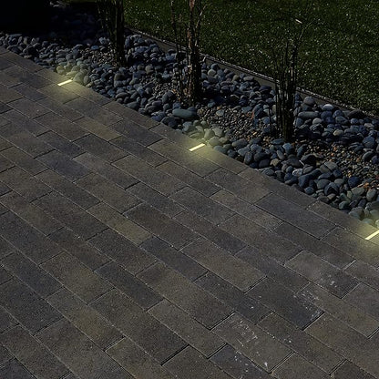 LUMENGY Paver Light Slim 0.5x4 Inch Glare-Free Steel Brick Lighting for Pavers, Walls, Driveway & Pathway Borders 2700K Warm White, Waterproof, Drive-Over Rated - 12V AC/DC