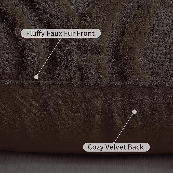 decorUhome Throw Pillow Covers 12x20 Inch Set of 2, Soft Plush Decorative Faux Fur Dark Brown Solid Couch Pillow Covers, Accent Farmhouse Neutral Lumbar Euro Pillow Cases for Sofa Bed Living Room