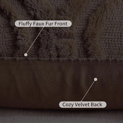 decorUhome Throw Pillow Covers 12x20 Inch Set of 2, Soft Plush Decorative Faux Fur Dark Brown Solid Couch Pillow Covers, Accent Farmhouse Neutral Lumbar Euro Pillow Cases for Sofa Bed Living Room