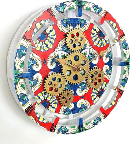 The Gears Clock Wall Clock Italy Collection with Moving Gears (Furore, 10 inch Round)